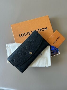 Louis Vuitton Black Embossed Emilie Wallet with Gold Accent